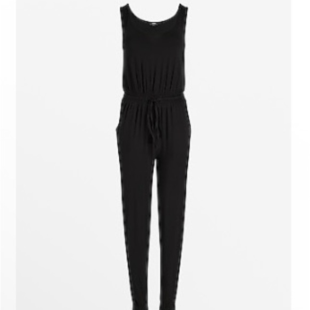 Express Scoop Neck Sleeveless Tie Waist Jogger Jumpsuit Sz M